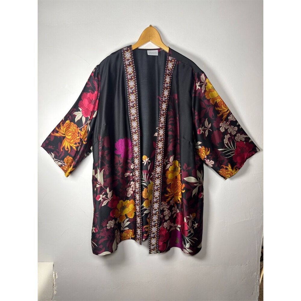 Susan Graver Collection Kimono Floral Embroidery Boho Dark Romantic Asian Sz 2X?